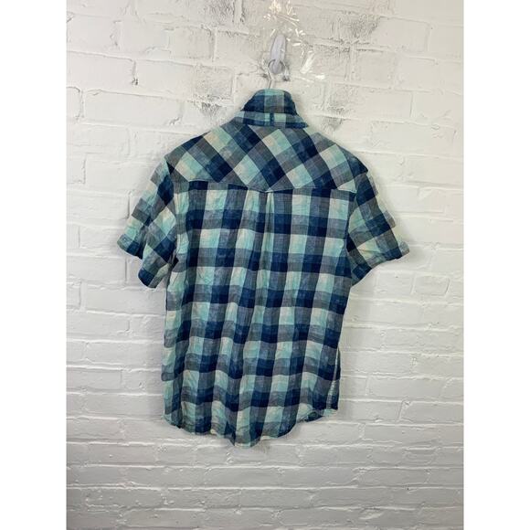 Chip Foster Men's Plaid Flannel Button-Up Shirt Short Sleeve Blue Size Medium - Picture 2 of 5